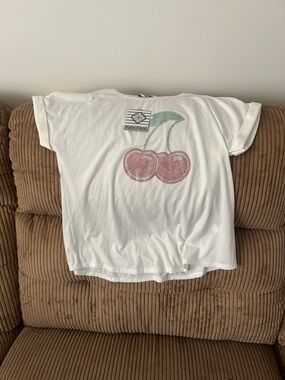 Kate Park White Short-Sleeve Tee with Red Cherry Graphic